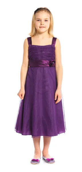 Young model in violet dress — Stock Photo, Image