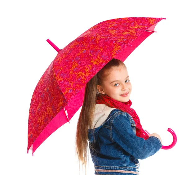 Vacker liten flicka med paraply — Stockfoto