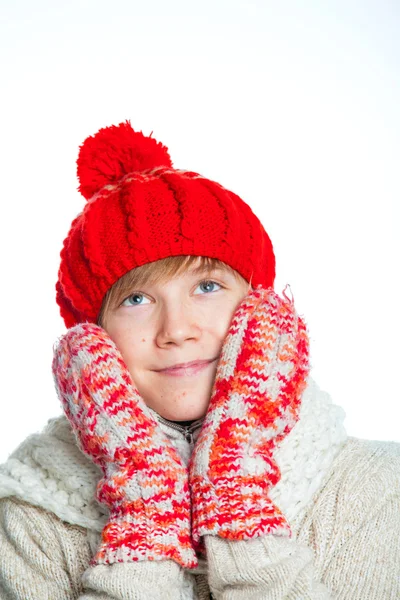 Portrait of young beautiful boy in winter style — Stock Photo, Image