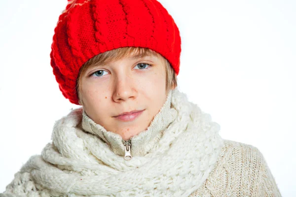 Portrait of young beautiful boy in winter style — Stock Photo, Image