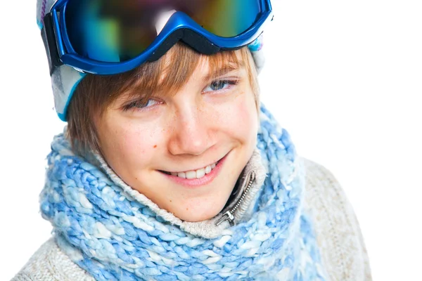 スキーを着ての白人のティーネー ジャーの肖像画 — ストック写真