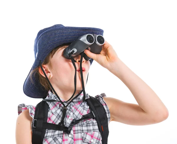 Teen girl with binocular — Stock Photo, Image