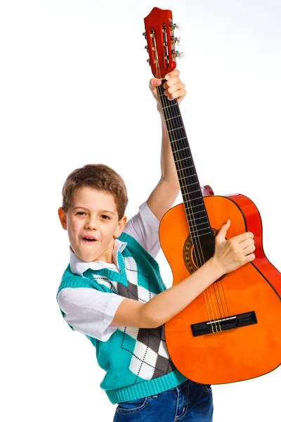 Garçon avec guitare classique espagnole — Photo