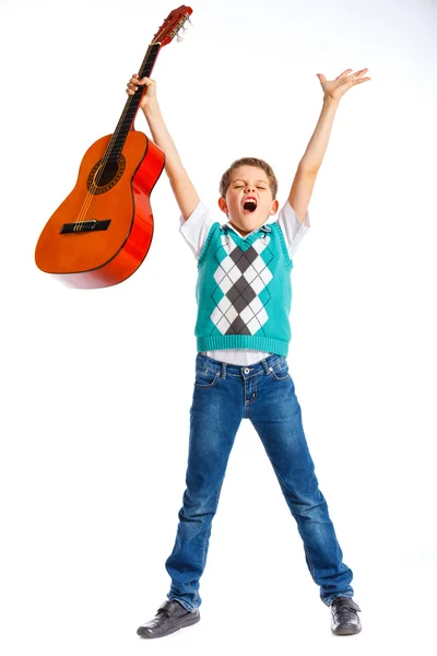 Chlapec s klasická španělská kytara — Stock fotografie