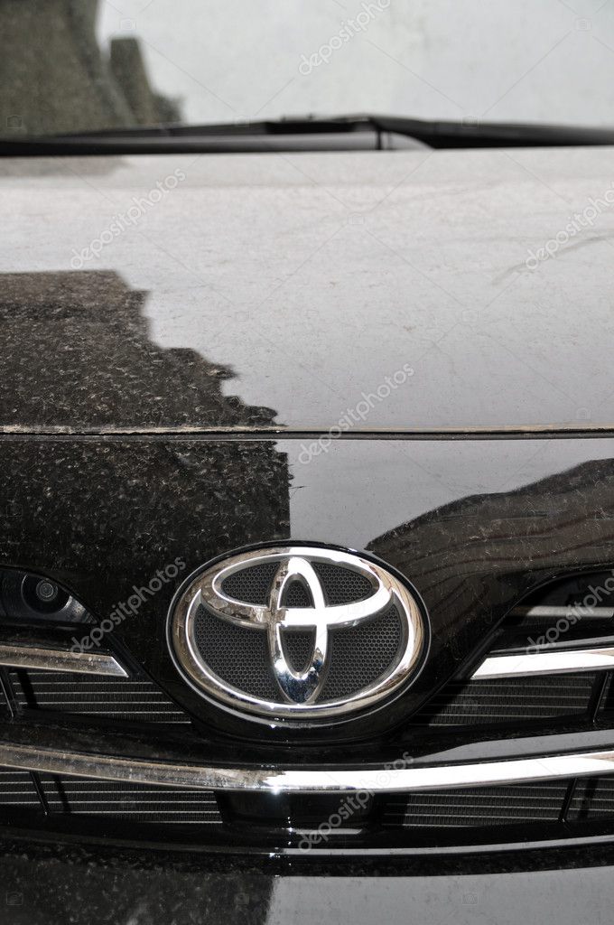 Close-up Toyota logo. Chrome metal