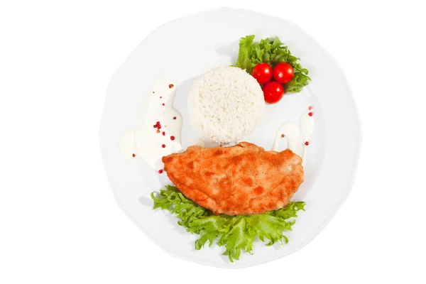 Mięso mieszane sałaty liściastej ryż biały na białym tle — Zdjęcie stockowe