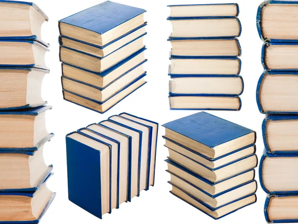 Collage met stapels boeken geïsoleerd op wit — Stockfoto