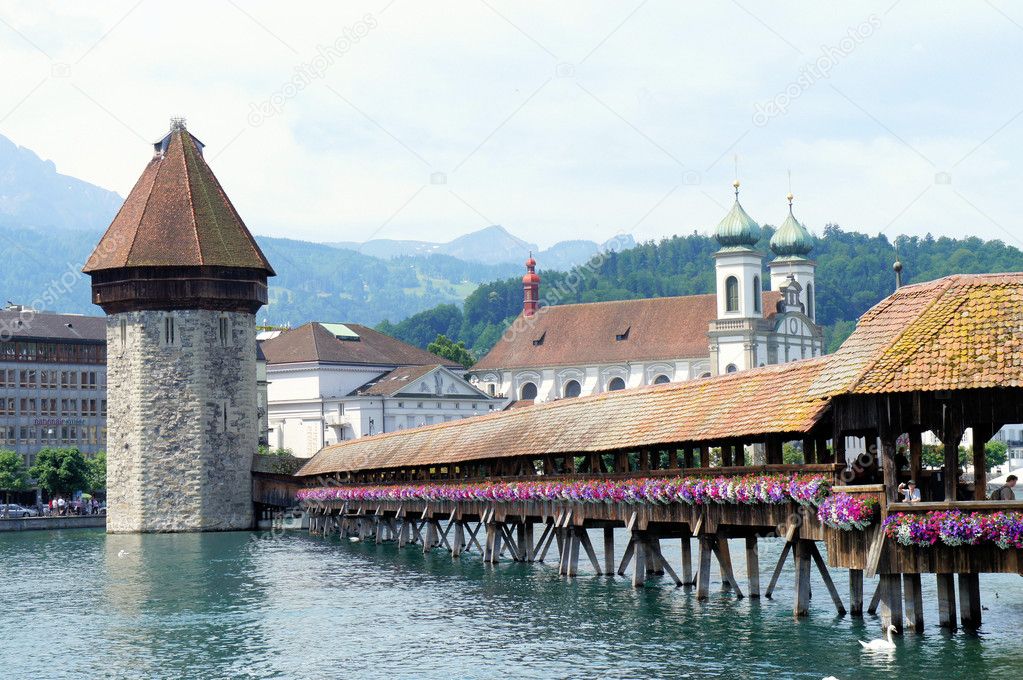 The Chapel Bridge in Lucerne, Switzerland