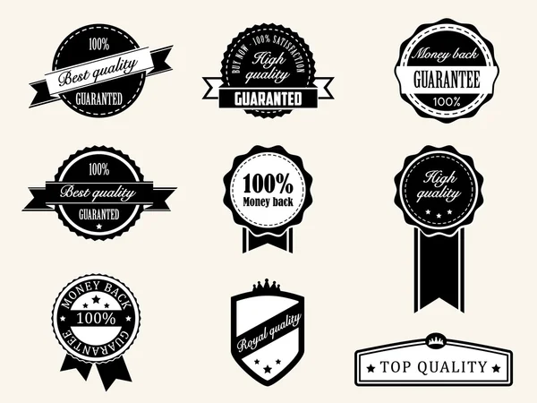 Premium kwaliteit en garantie badges met retro vintage stijl — Stockvector