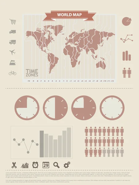 世界地図および情報グラフィックの要素 — ストックベクタ