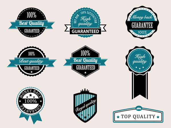 Premium Quality and Guarantee Badges with retro vintage style
