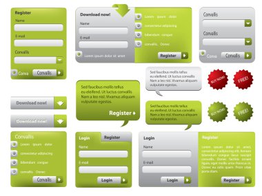 Green website form set with buttons clipart