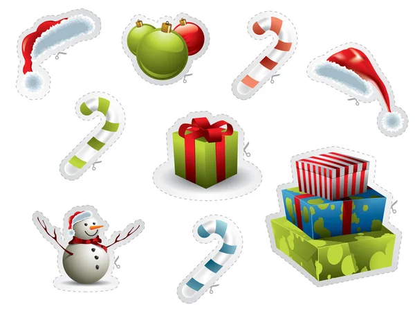 Ensemble d'éléments de Noël isolés sur blanc avec ciseaux — Image vectorielle
