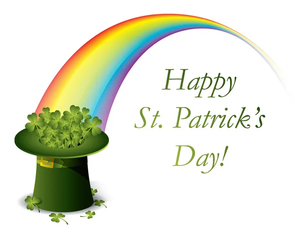Día de San Patricio sombrero verde de un duende con arco iris — Vector de stock