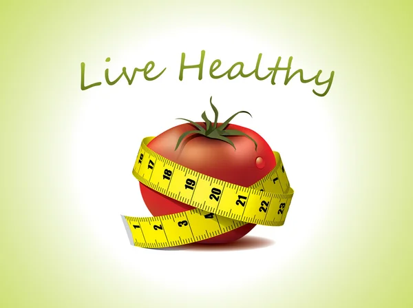 Здоровый образ жизни - свежий помидор с измерительной лентой — стоковый вектор
