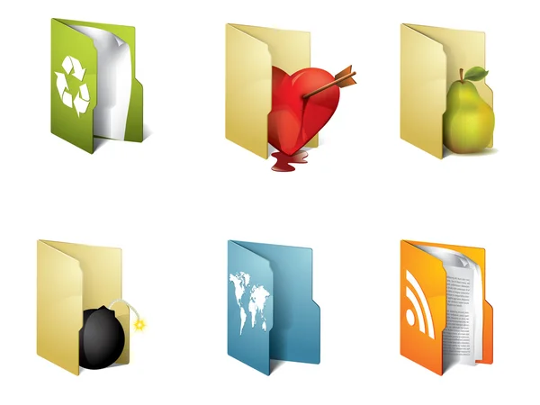 Dossiers colorés avec différents objets — Image vectorielle