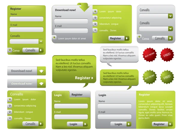Groene website formulier ingesteld met knoppen — Stockvector