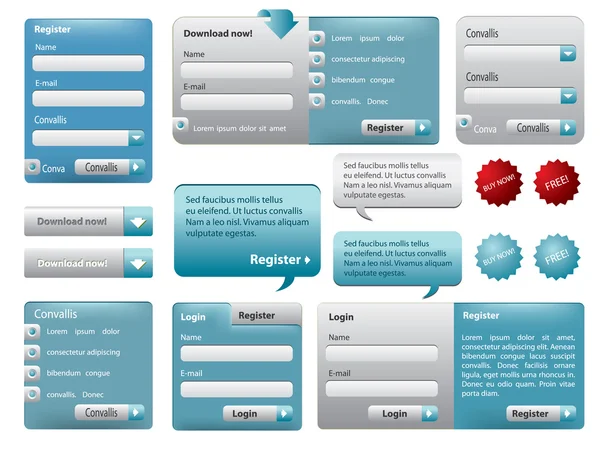 Mavi Web sitesi form düğmeleriyle ayarlayın — Stok Vektör