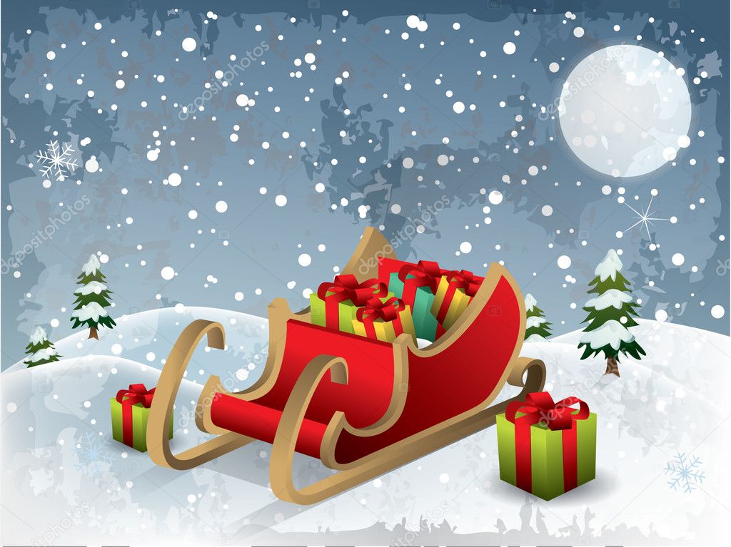 Christmas illustration santa sleigh vector