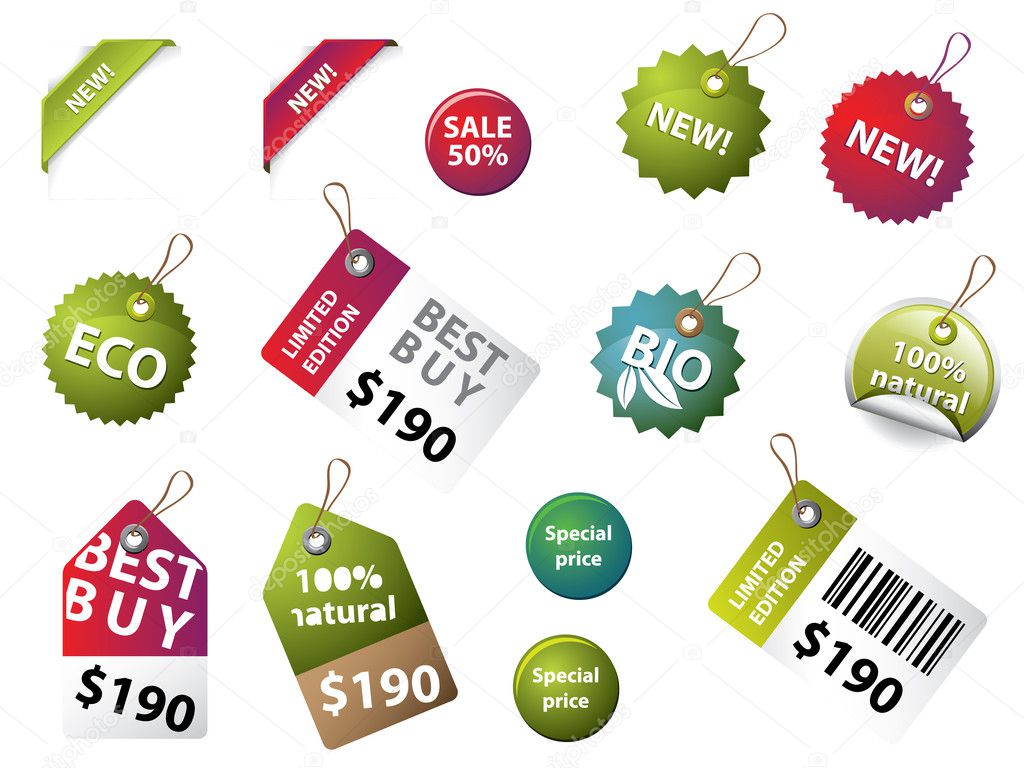 Collection of sale labels and badges
