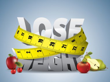 Lose weight text with measure tape and fruits clipart