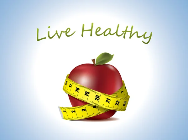 生活健康-新鲜苹果与测量卷尺 — 图库矢量图片