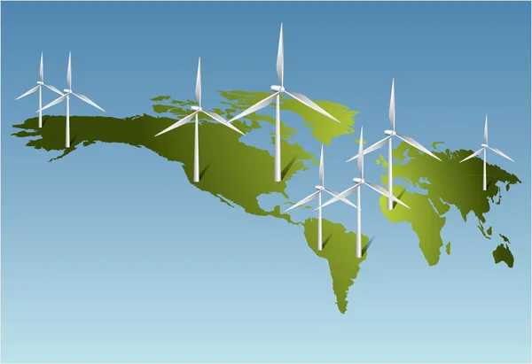 Turbiny wiatrowe wytwarzania energii elektrycznej na ziemi — Wektor stockowy