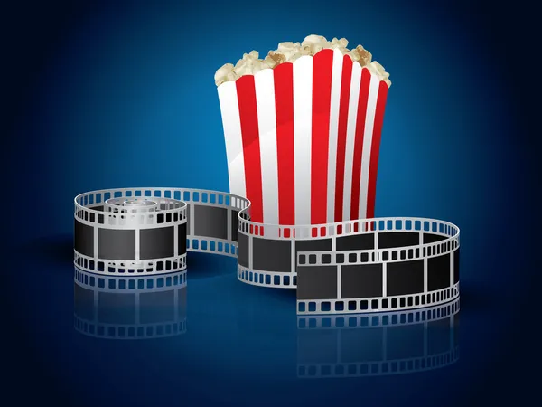 Kroucené film pro film a popcorn - modré pozadí — Stockový vektor