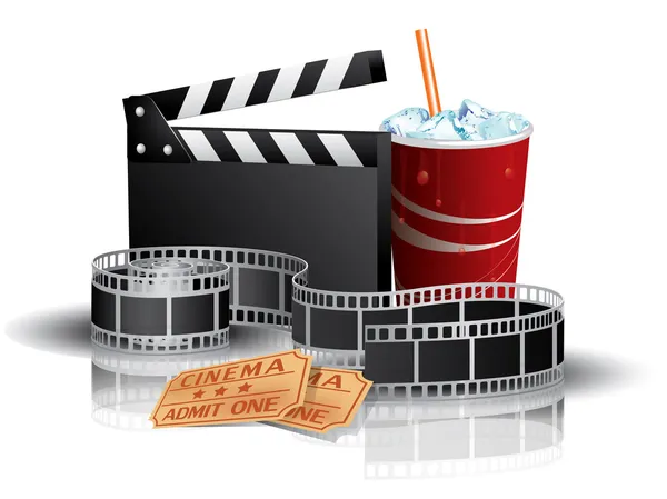 Sodovka, filmový pás a lístky — Stockový vektor
