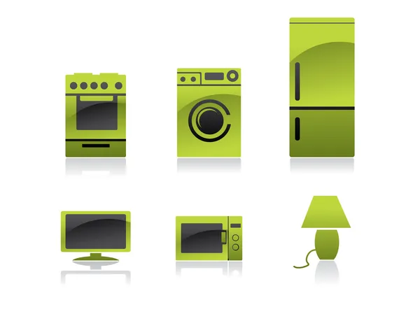 Icônes de ménage - vert et noir — Image vectorielle