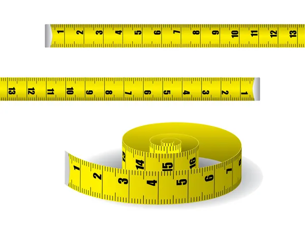 Nastro di misurazione giallo su sfondo bianco — Vettoriale Stock