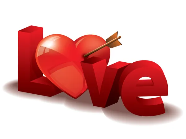 Любов з 3D листами і серцем — стоковий вектор