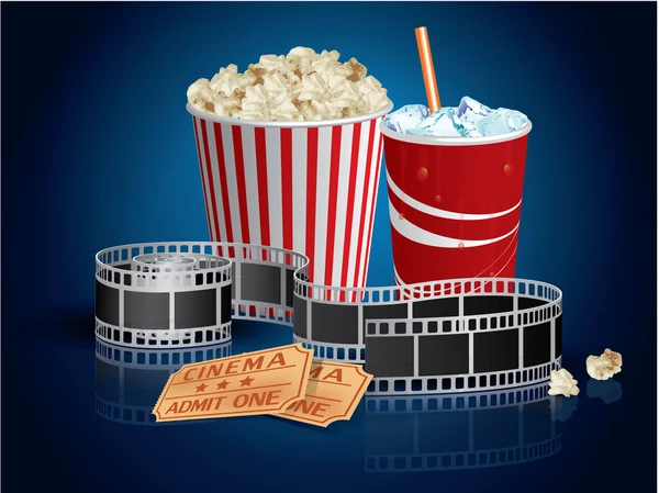 Popcorn, drink and filmstrip — Stock Vector