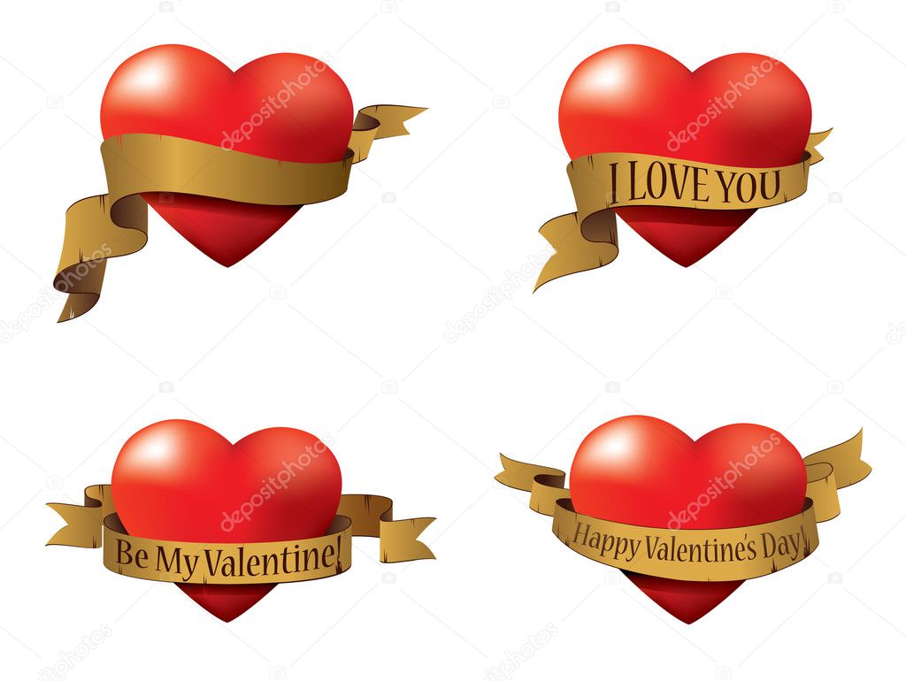 Valentine's day, illustration with hearts and banners