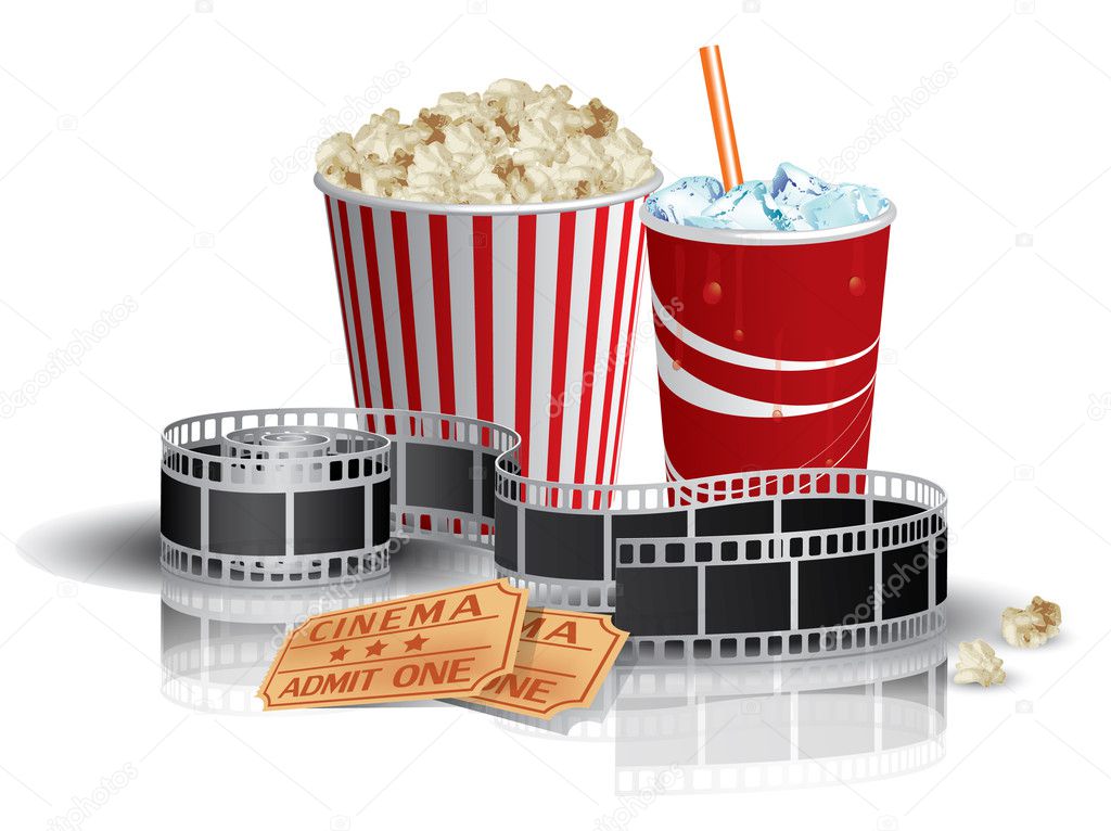 Popcorn, drink and filmstrip