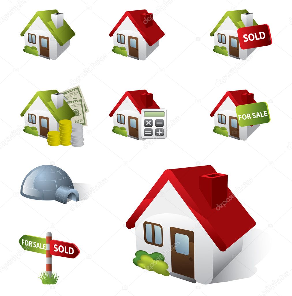3D Real Estate Business Icon Set