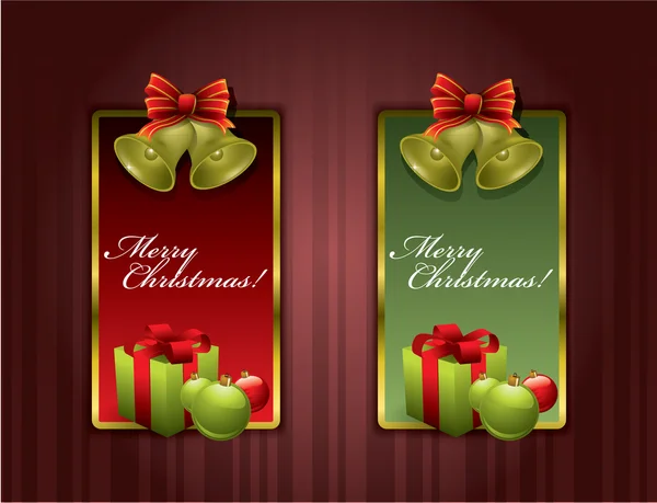 Kerstmis etiketten met kerst bells en gift — Stockvector