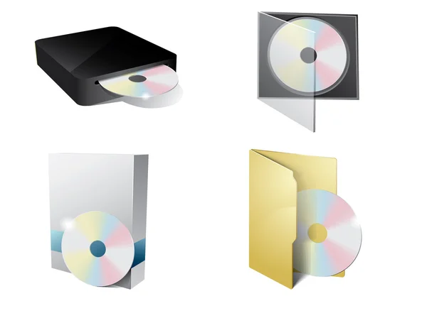 CD ikona s složku, cd-rom a papírový box — Stockový vektor