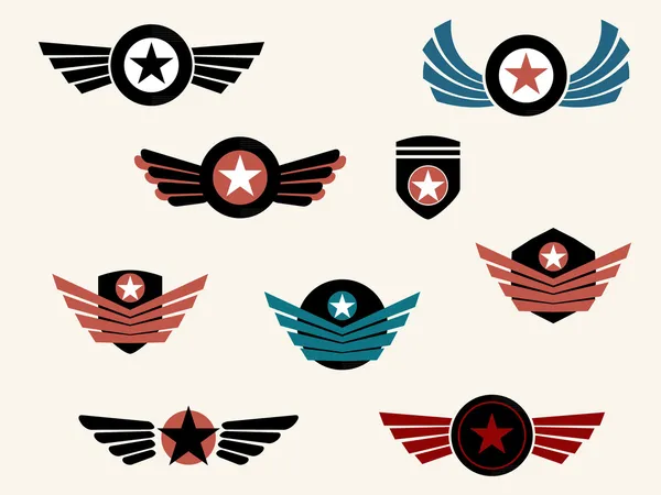 盾牌和徽章用翅膀 — 图库矢量图片
