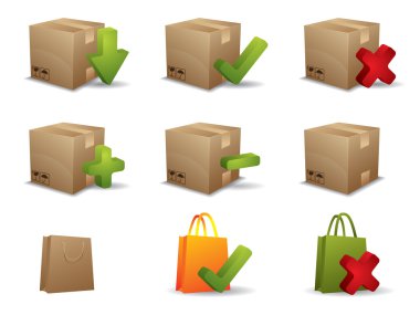 E-commerce box and shopping bag icons clipart