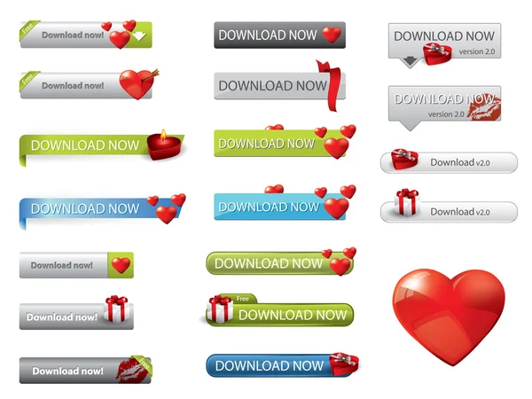 Día de San Valentín tema sitio web botones de descarga — Vector de stock