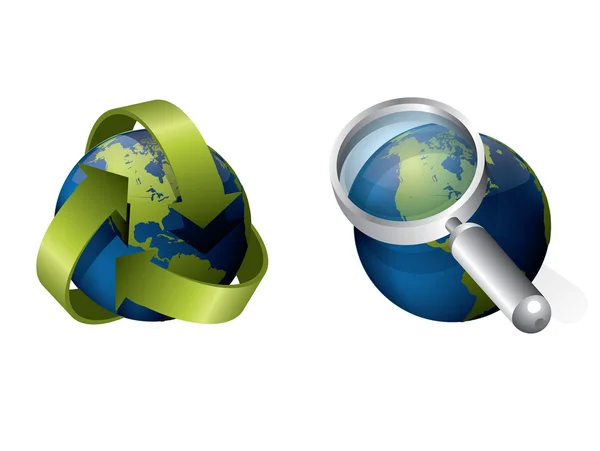 Pictogrammen met globe en pijlen — Stockvector