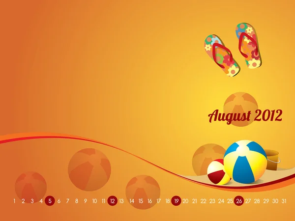 Strand kalender voor augustus 2012 — Stockvector