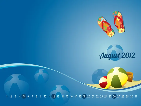 Beach Calendar for August 2012 — Stock Vector