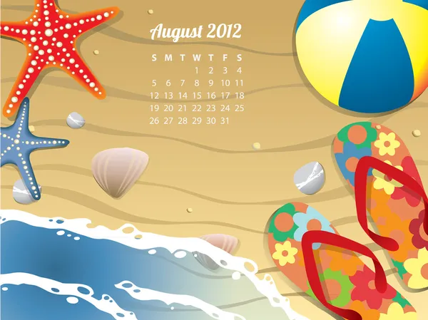 Strand kalender voor augustus 2012 — Stockvector
