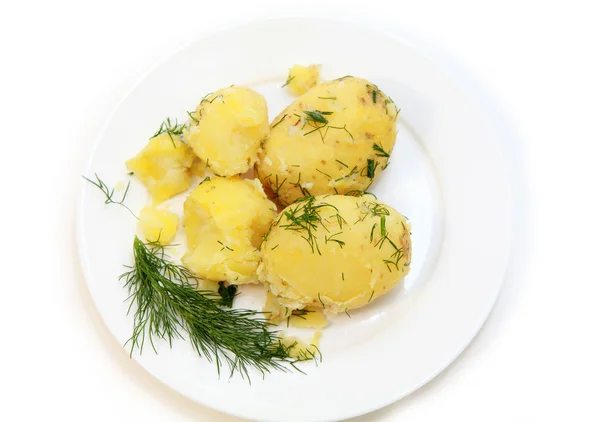 stock image Boiled potato with fennel leaves