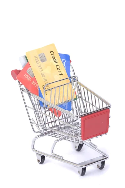 stock image Credit cards and shopping trolley