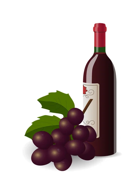 Sticlă de vin și struguri — Vector de stoc