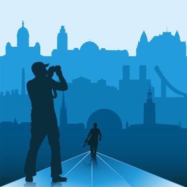 Photographer in big city clipart