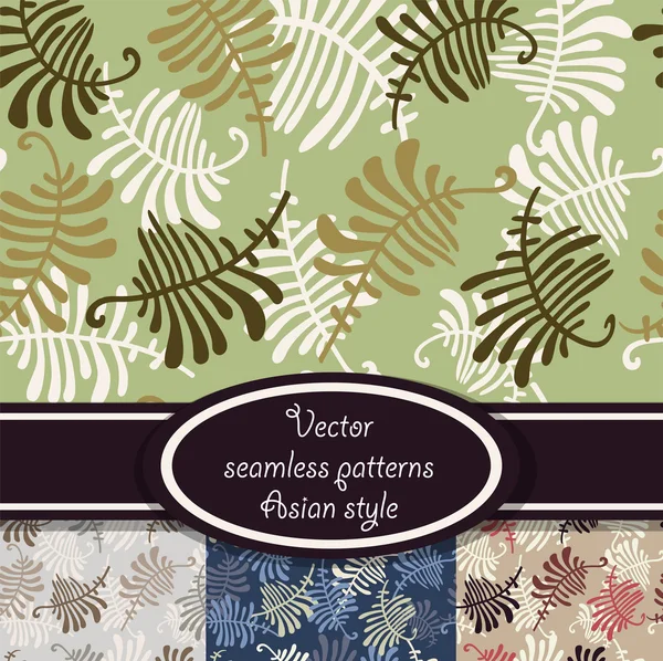 Vector set of fern seamless patterns — Stock Vector